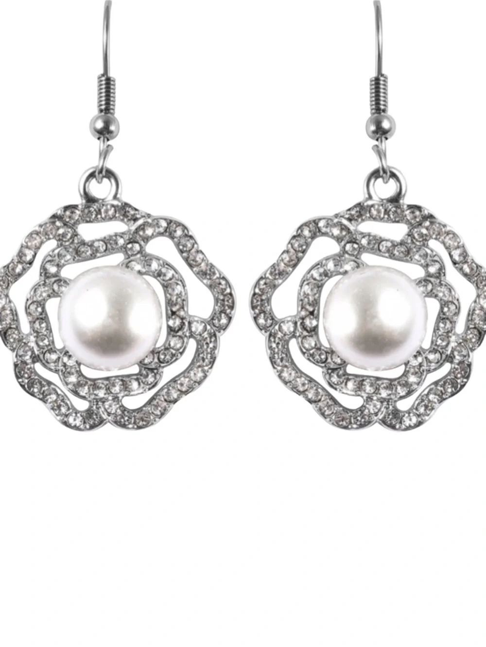 Simulated Pearl/ White Crystal Ring and Earring Set